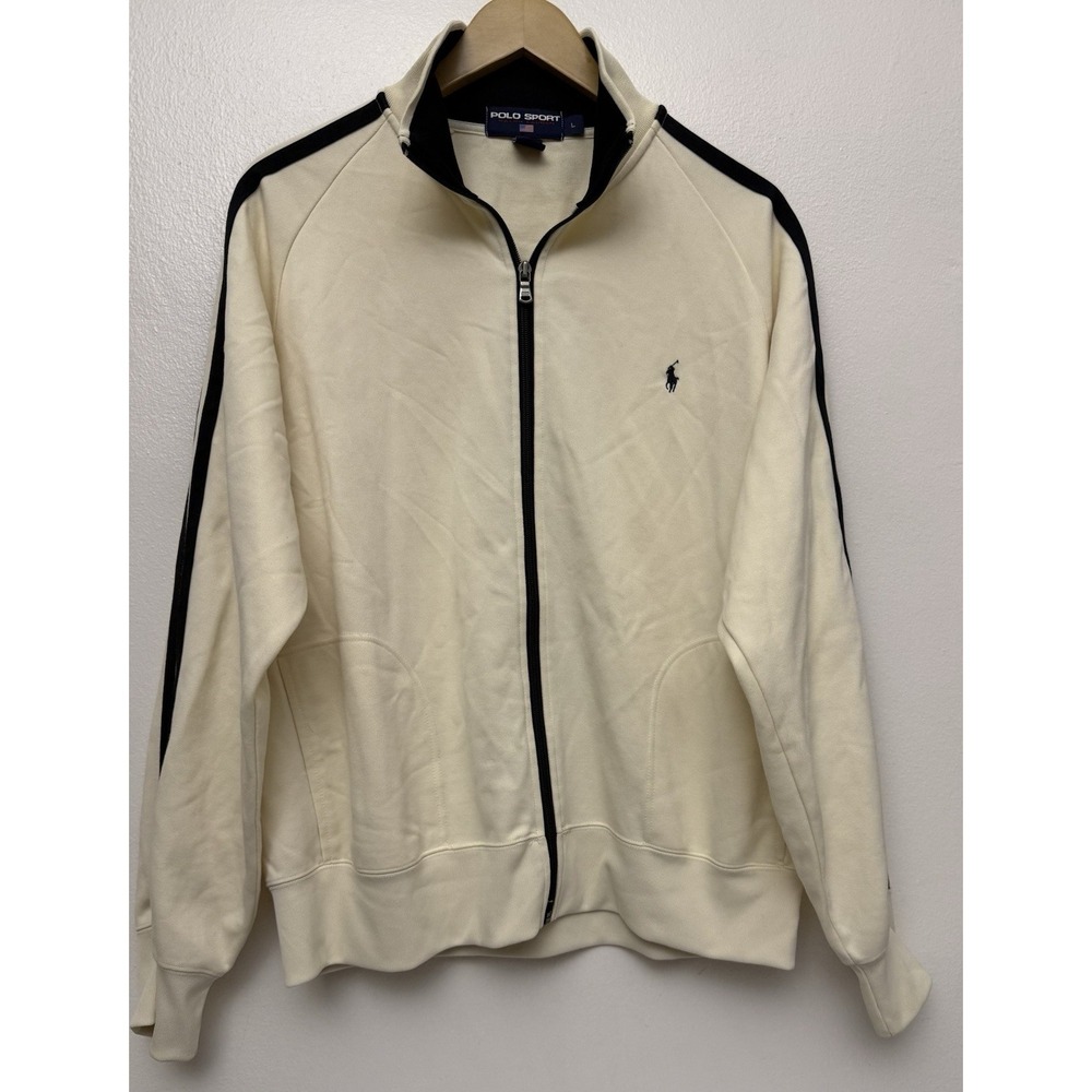 Polo Sport Ralph Lauren Track Jacket‎ Mens L Ivory Full Zip Pony 90s Y2K